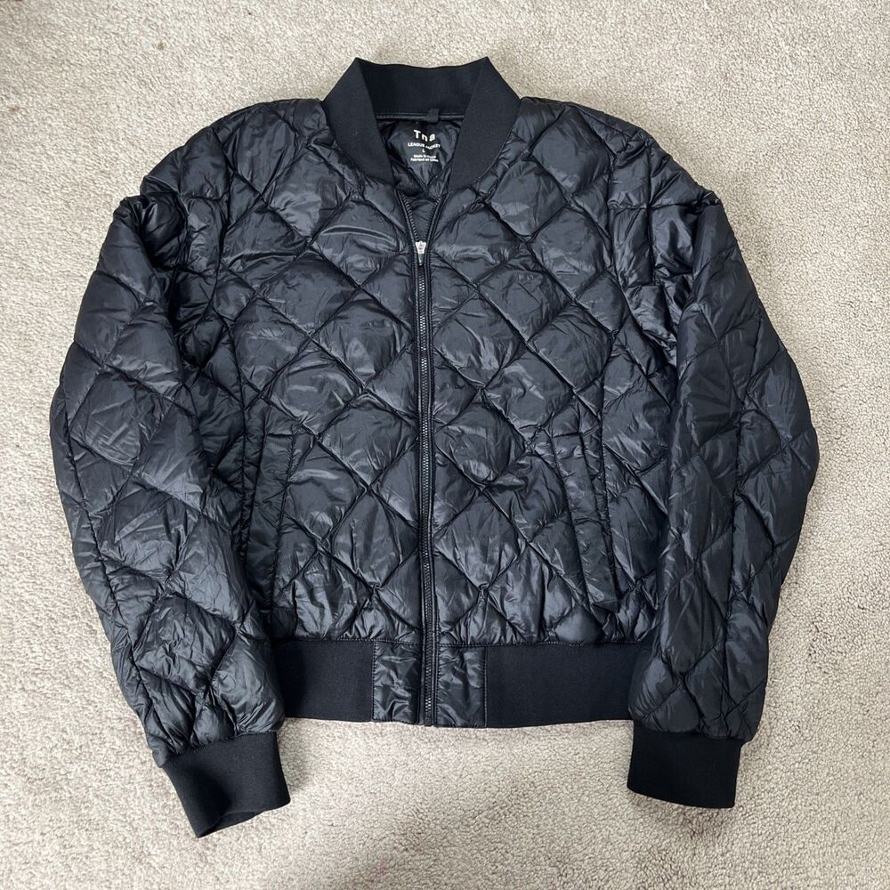 Tna Aritzia League Jacket Womens Large Black Quilted Down Bomber Zip